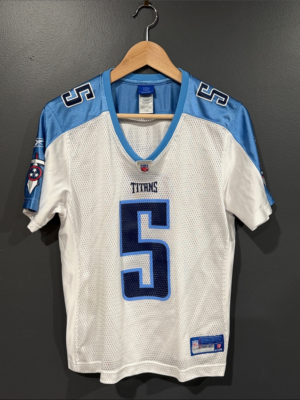 Tennessee Titans #5 Collins Women’s Football Jersey in White and Light Blue Larg